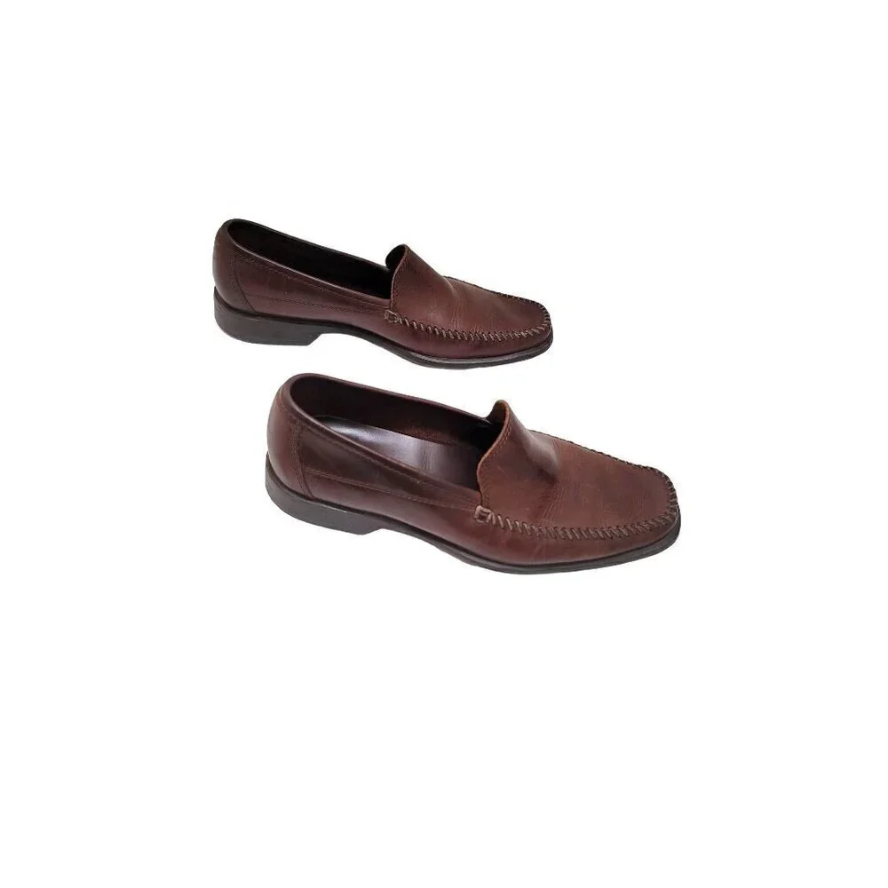 Johnston & Murphy Leather Loafers Mens 9.5M Brown Mahogany Slip On Moc Toe Shoes
